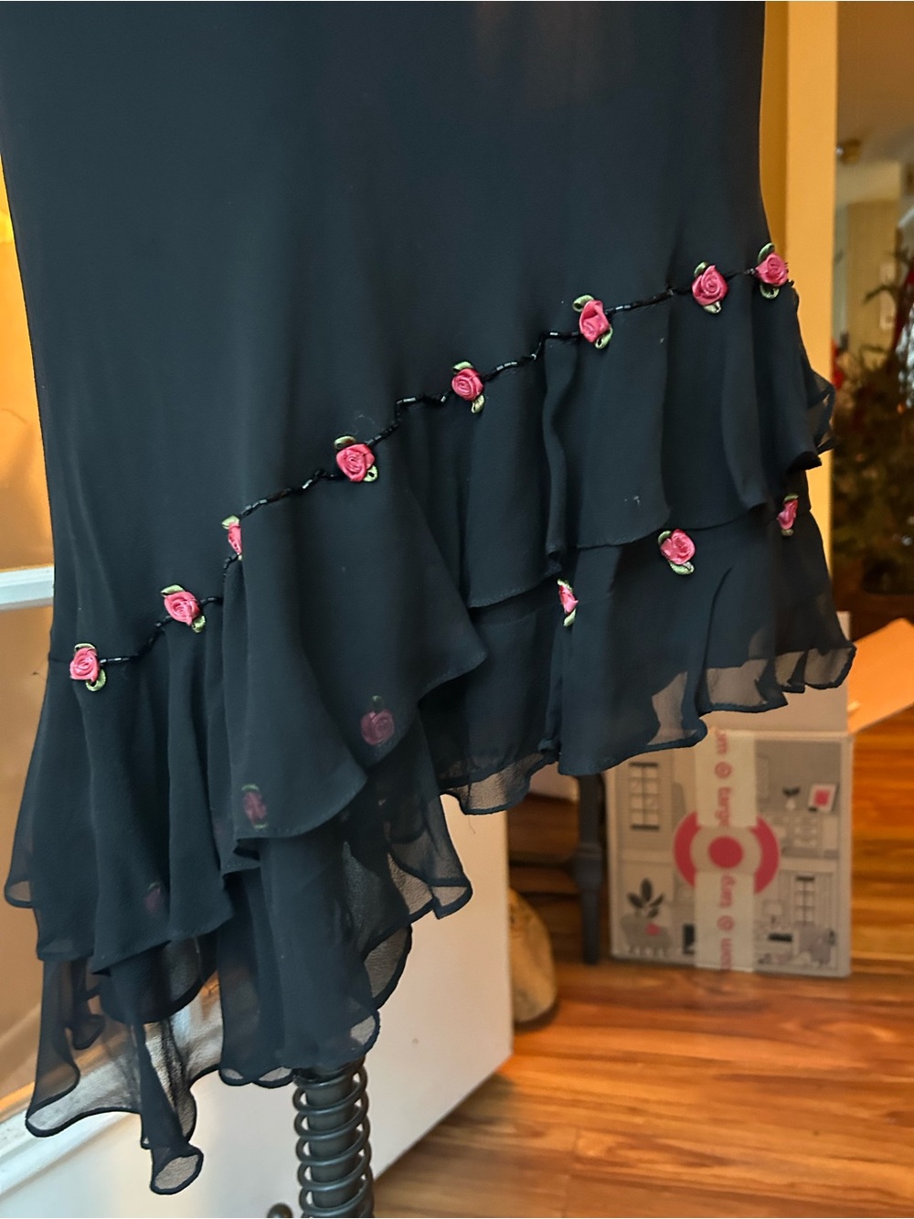 iCE vintage black silk rosette asymmetrical skirt. Y2K, Fairycore. * see listing - Picture 3 of 8